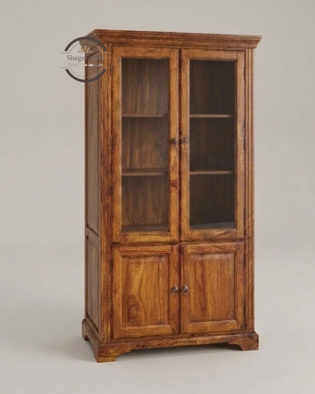 Morse Solid Sheesham Wood 2-Door Book Case in Provincial Teak Finish