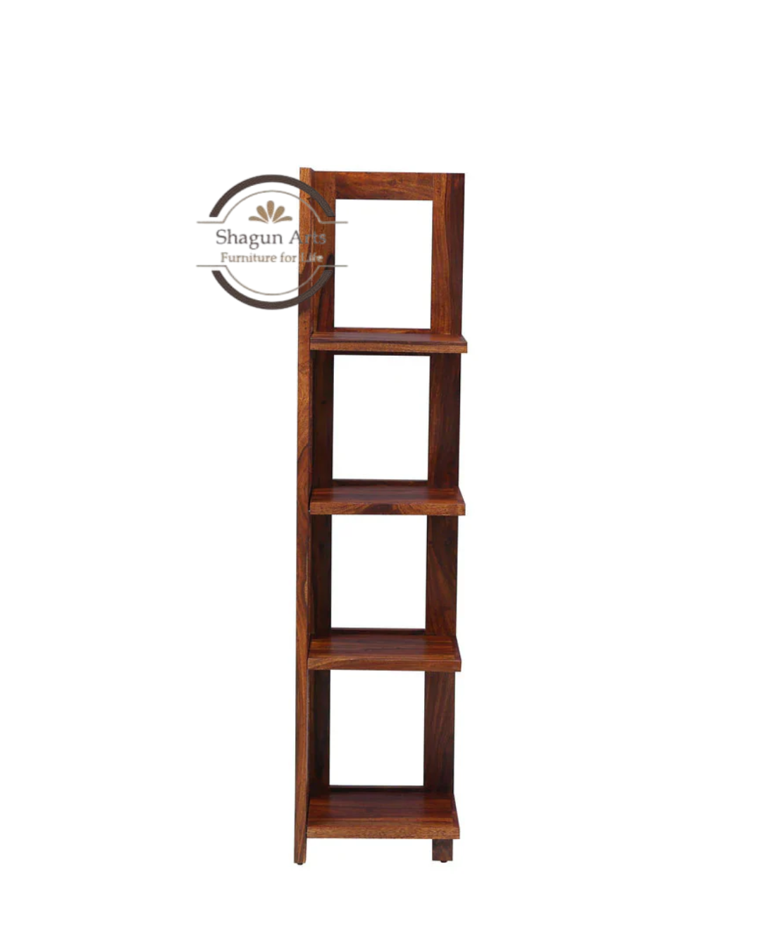 Severino Solid Sheesham Wood Corner Bookshelf in Honey Oak Finish