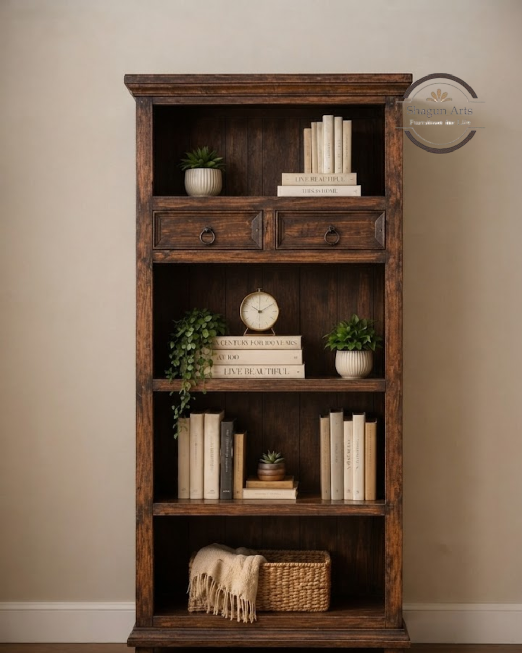 Anne Solid Sheesham Bookshelf with Drawer In Honey Oak Finish