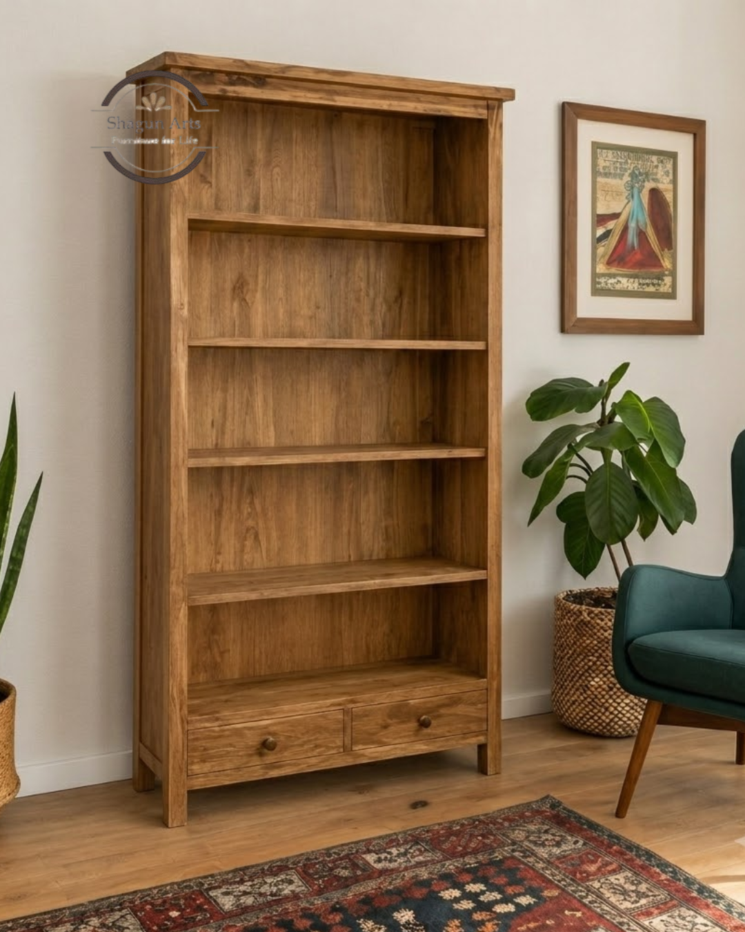 Avalon Solid Sheesham Wood Bookshelf In Natural Brown Finish