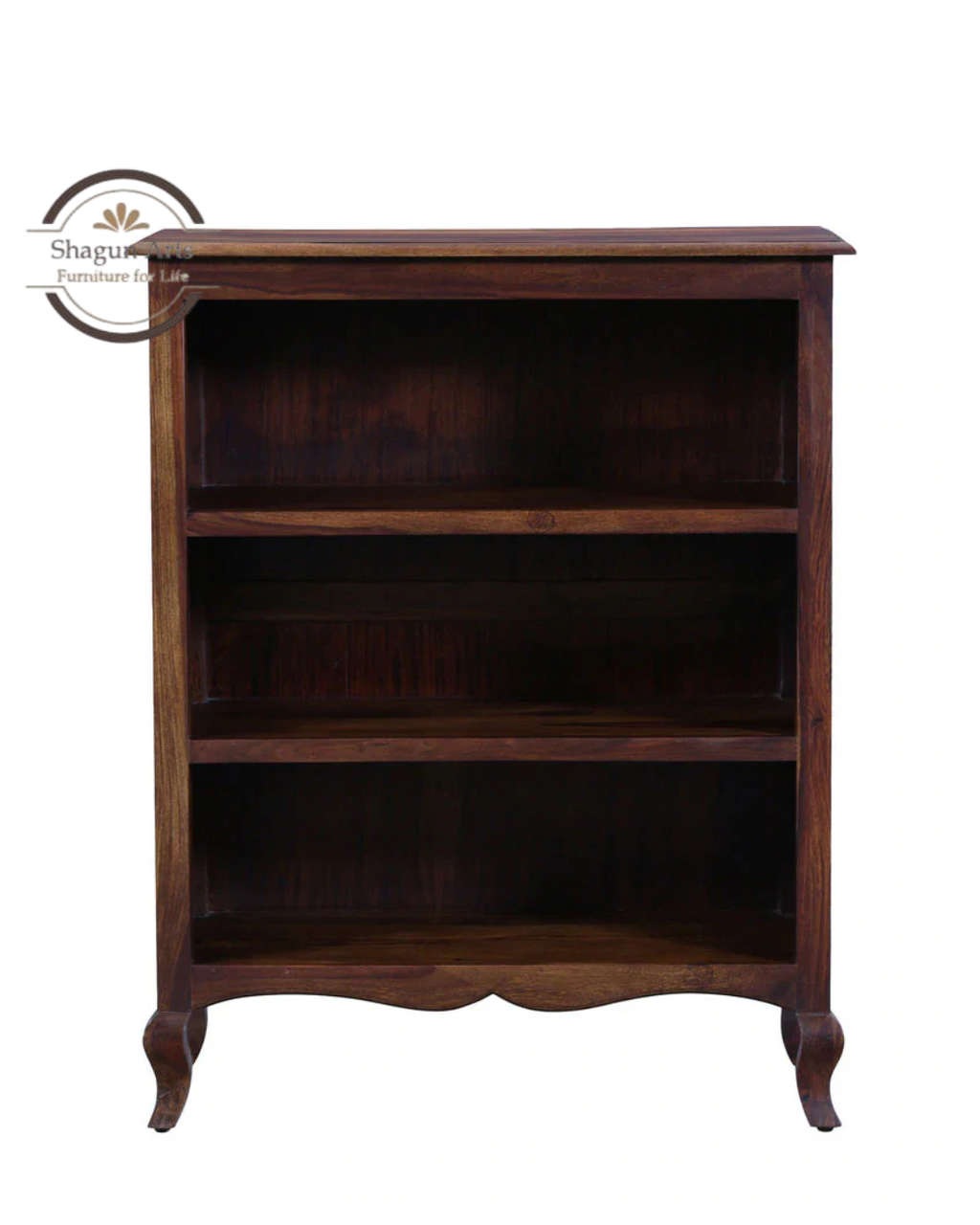 Osias Solid Sheesham Wood Bookshelf with Curved Legs In Provencial Teak Finish