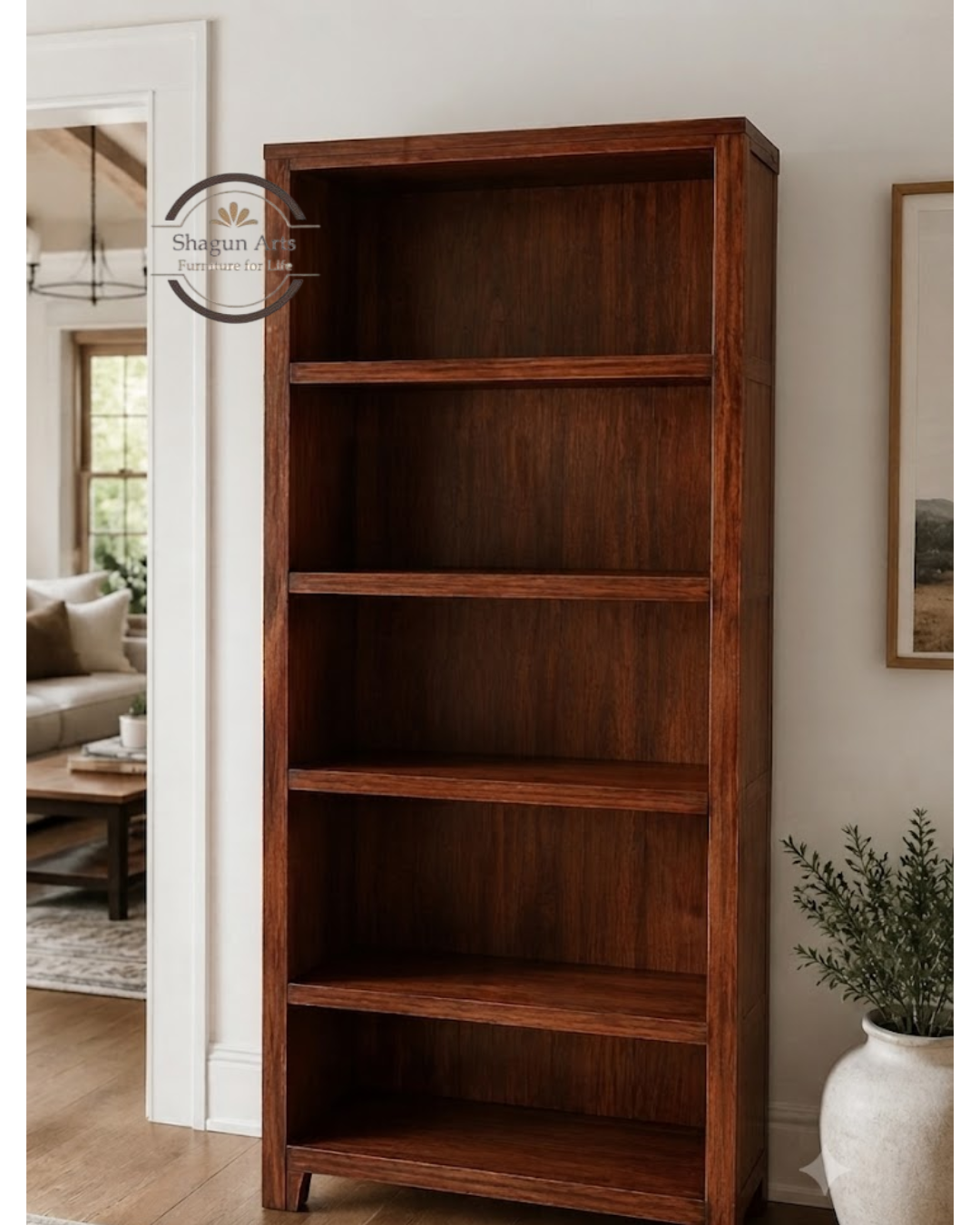 Enkel Solid Sheesham Wood Book Shelf In Rustic Dark Teak Finish