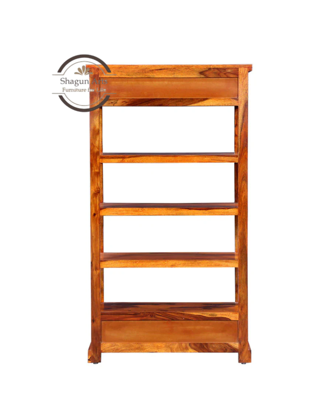 Lacey Solid Sheesham Wood Bookshelf with Decorative Tile Accent in Honey Oak Finish