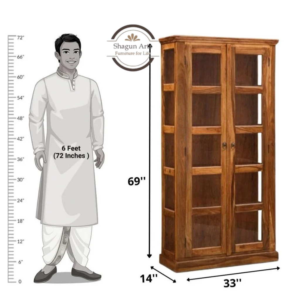 Carys Solid Sheesham Wood Glass Door Display Cabinet