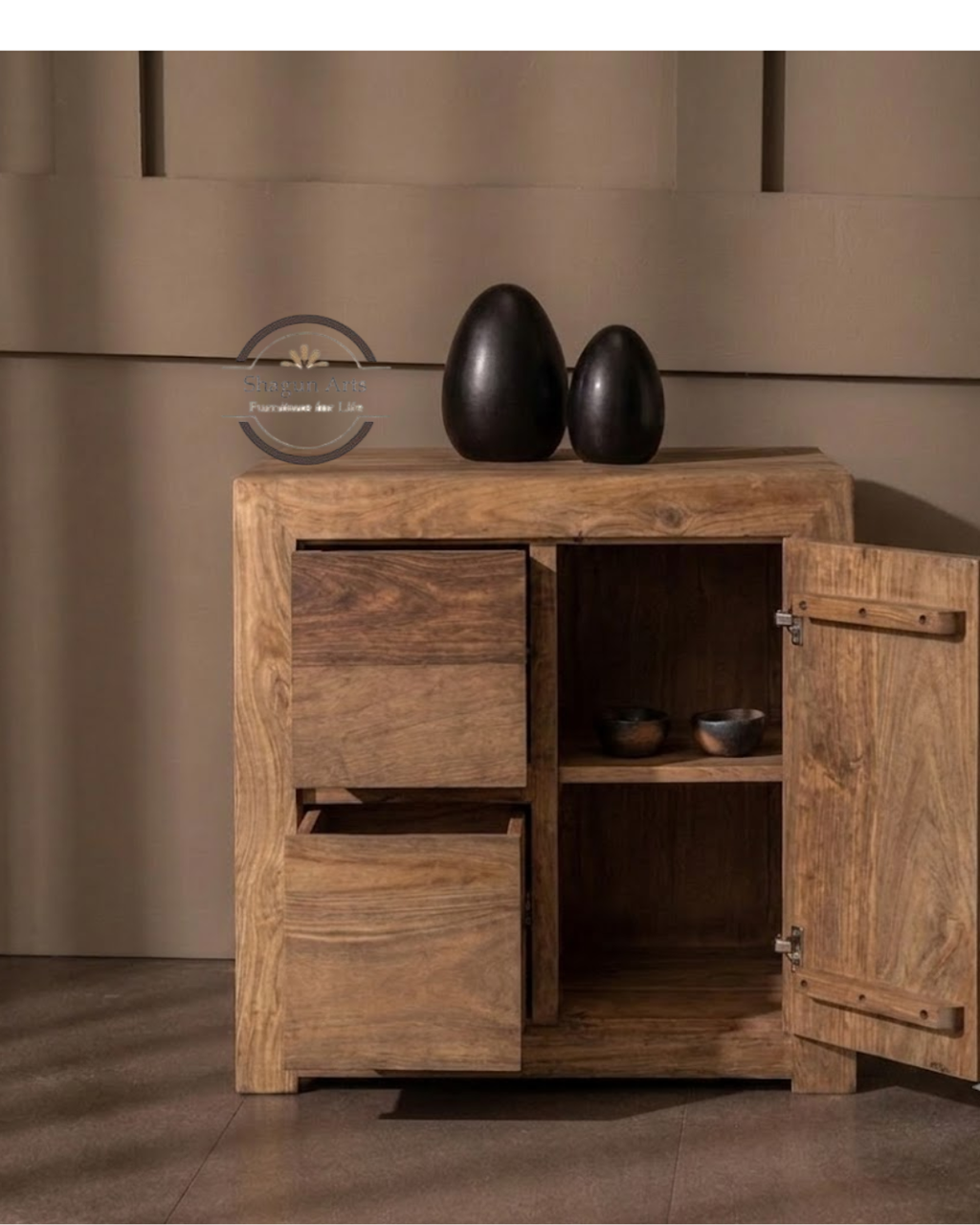 Tapan Solid Sheesham Wood Bedside Table with Spacious Drawer and Spacious Cabinet In Natural Brown Finish