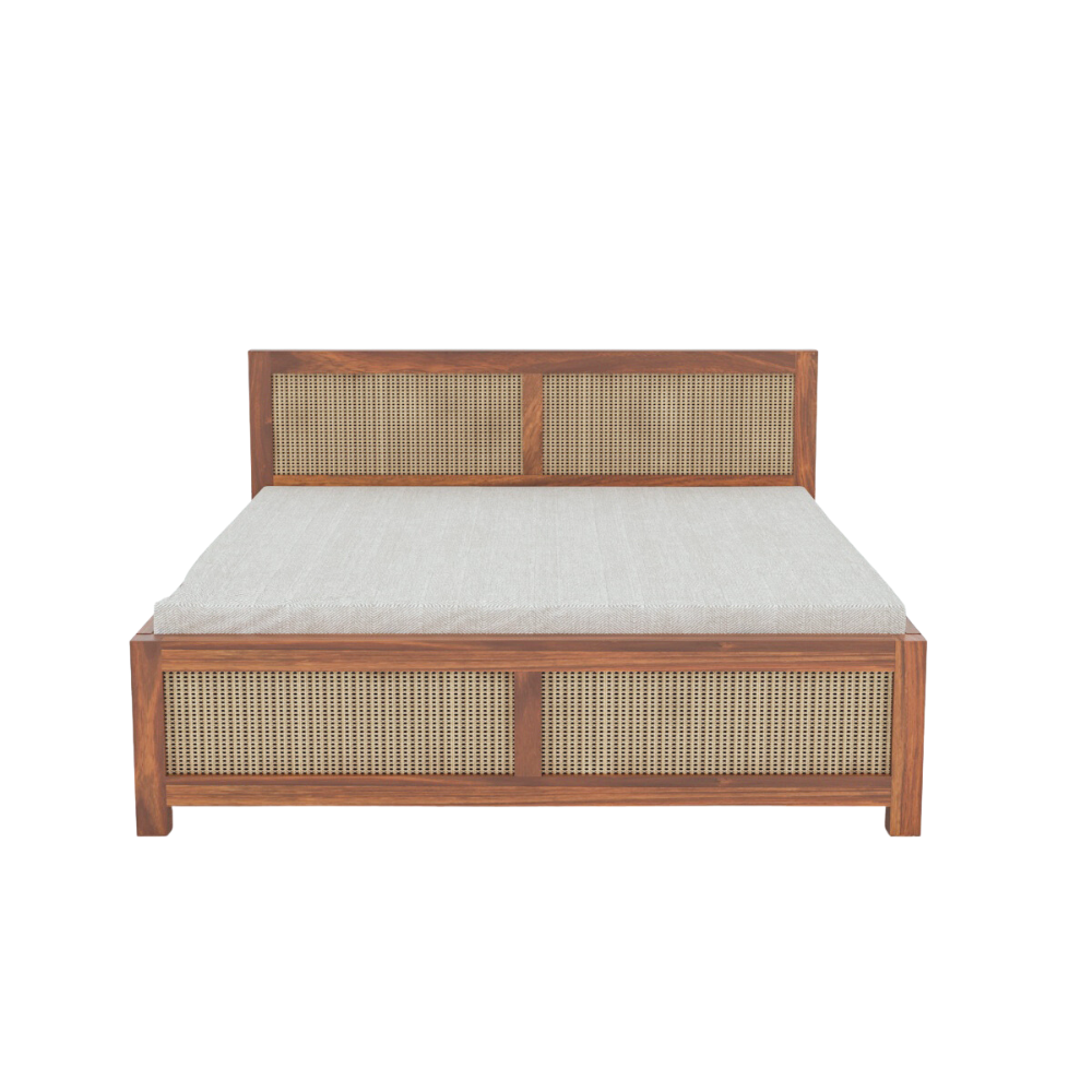 Elowen Solid Sheesham Wood King Size Bed in Walnut Finish