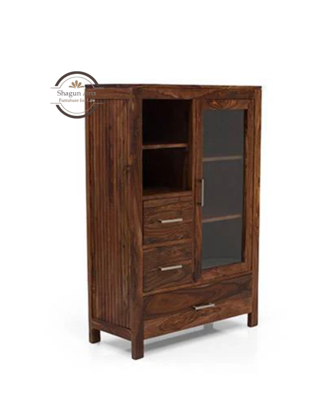 Theo Solid Sheesham Wood Multi-Storage Bookshelf Carnegie Cabinet