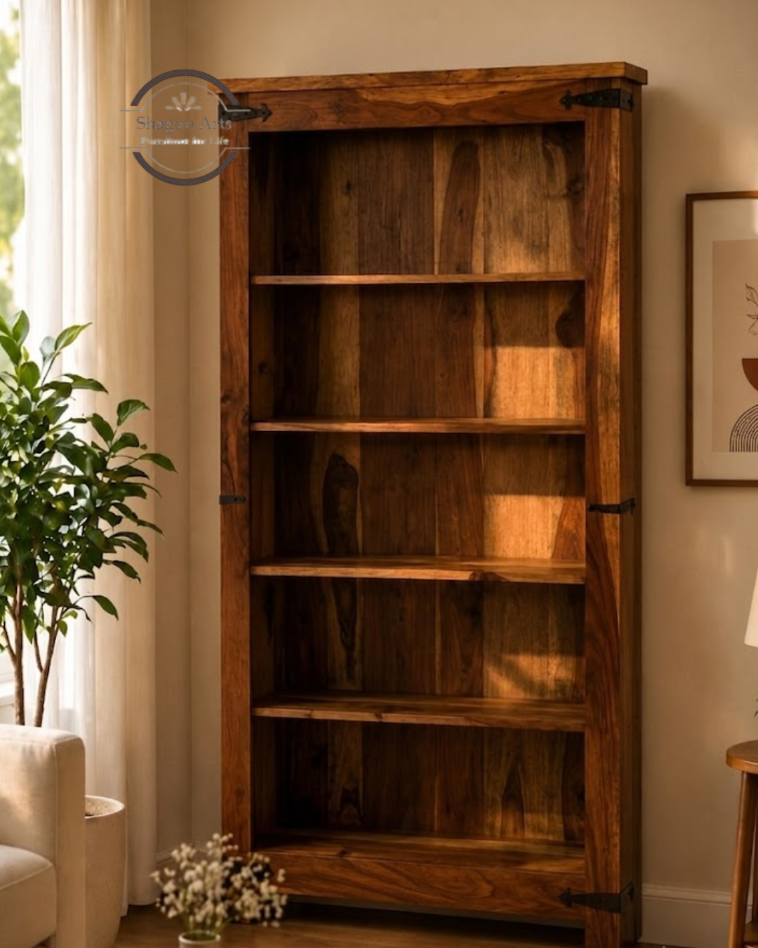 Siramika Solid Sheesham Wood Book Shelf in Honey Oak Finish