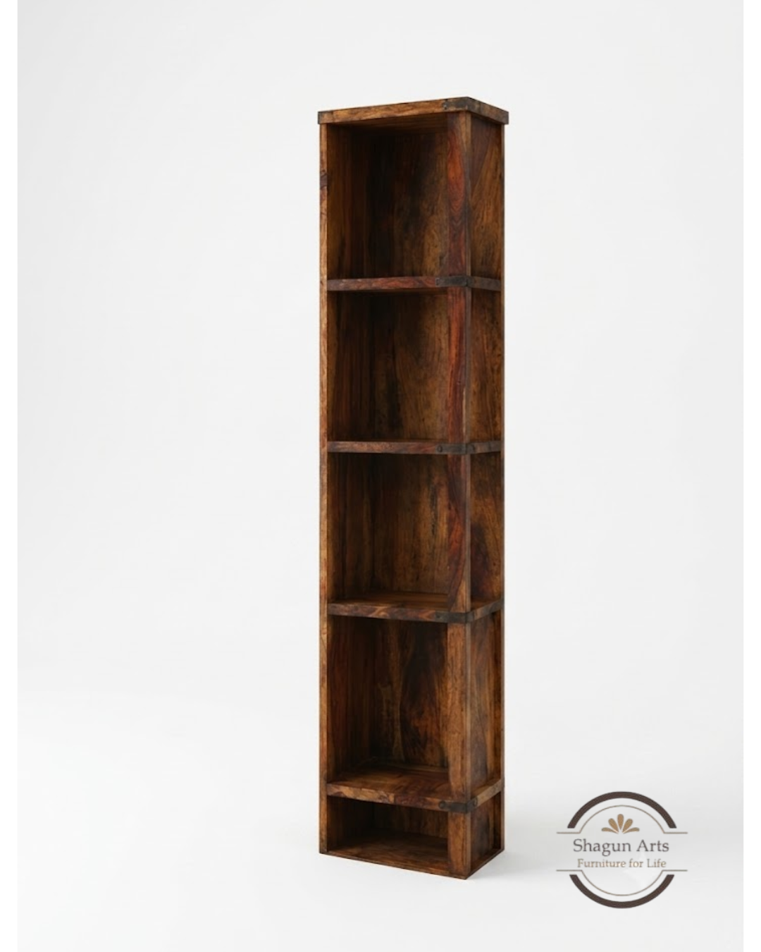 Bahama Solid Sheesham Display Wood 4-Shelf Corner Bookshelf In Honey Oak Finish