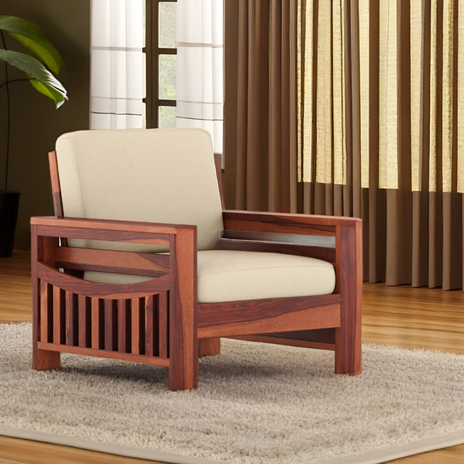 Xander Solid Sheesham Wood Single Seater Sofa