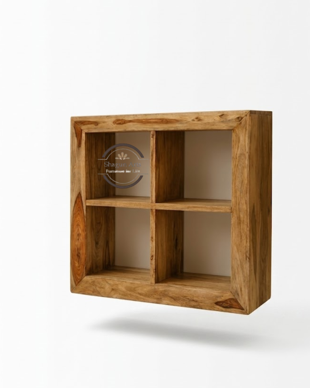Enkel Solid Sheesham Wood 4-Compartment Bookshelf In Natural Brown Finish