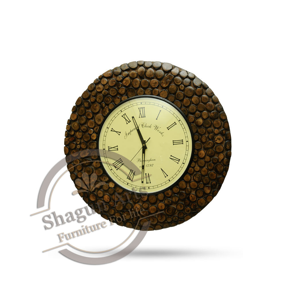 Dark Golden Sturdy Wooden Wall Clock