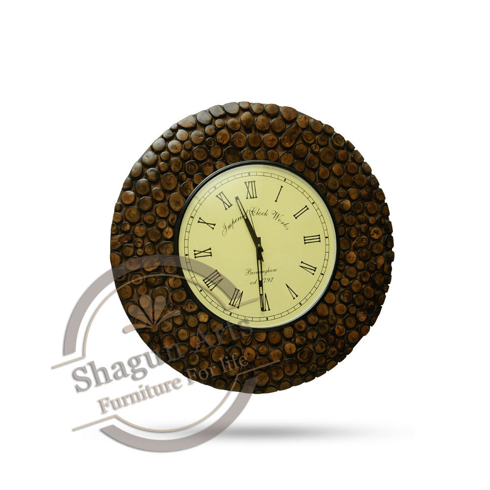 Dark Golden Sturdy Wooden Wall Clock