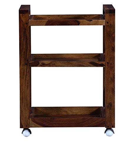 Delroy Bar Wooden Bar Trolley/Serving Trolley/Wooden Service Trolley (Sheesham Wood) (Teak Wood Shade)(foulding)