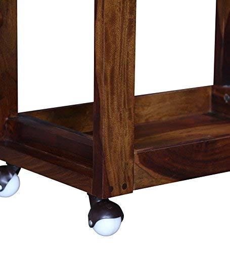 Delroy Bar Wooden Bar Trolley/Serving Trolley/Wooden Service Trolley (Sheesham Wood) (Teak Wood Shade)(foulding)