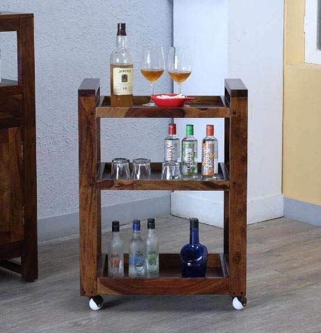 Abril Bar Trolley/Serving Trolley/Wooden Service Trolley (Sheesham Wood) (Teak Wood Shade)