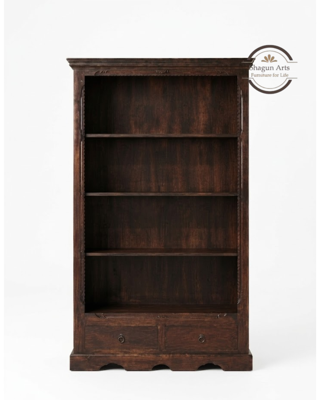 Bartolo Solid Sheesham Wood Bookshelf with two Drawer in Honey Oak Finish