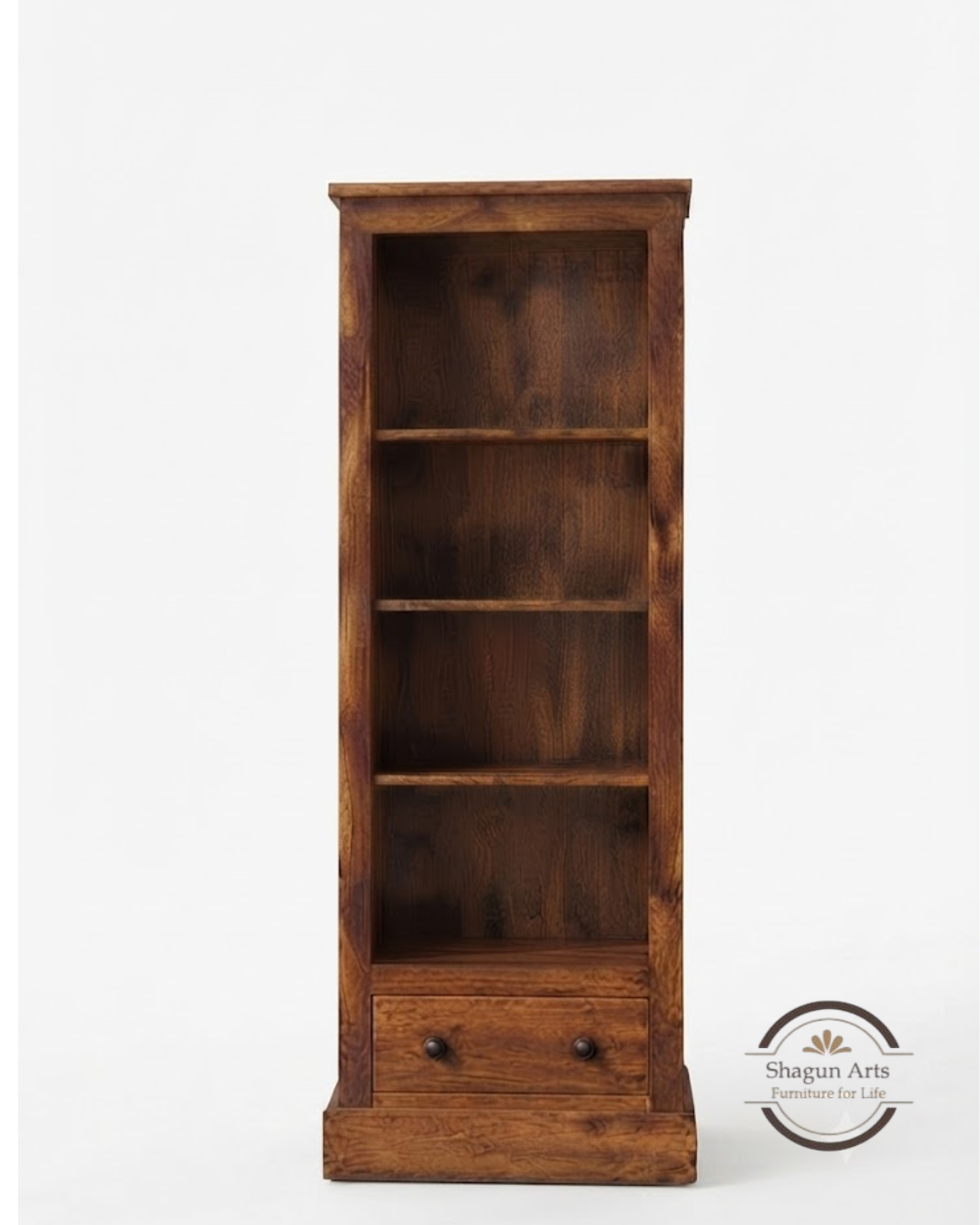 Segur Solid Sheesham Wood Bookshelf with Drawers In Natural Brown Finish