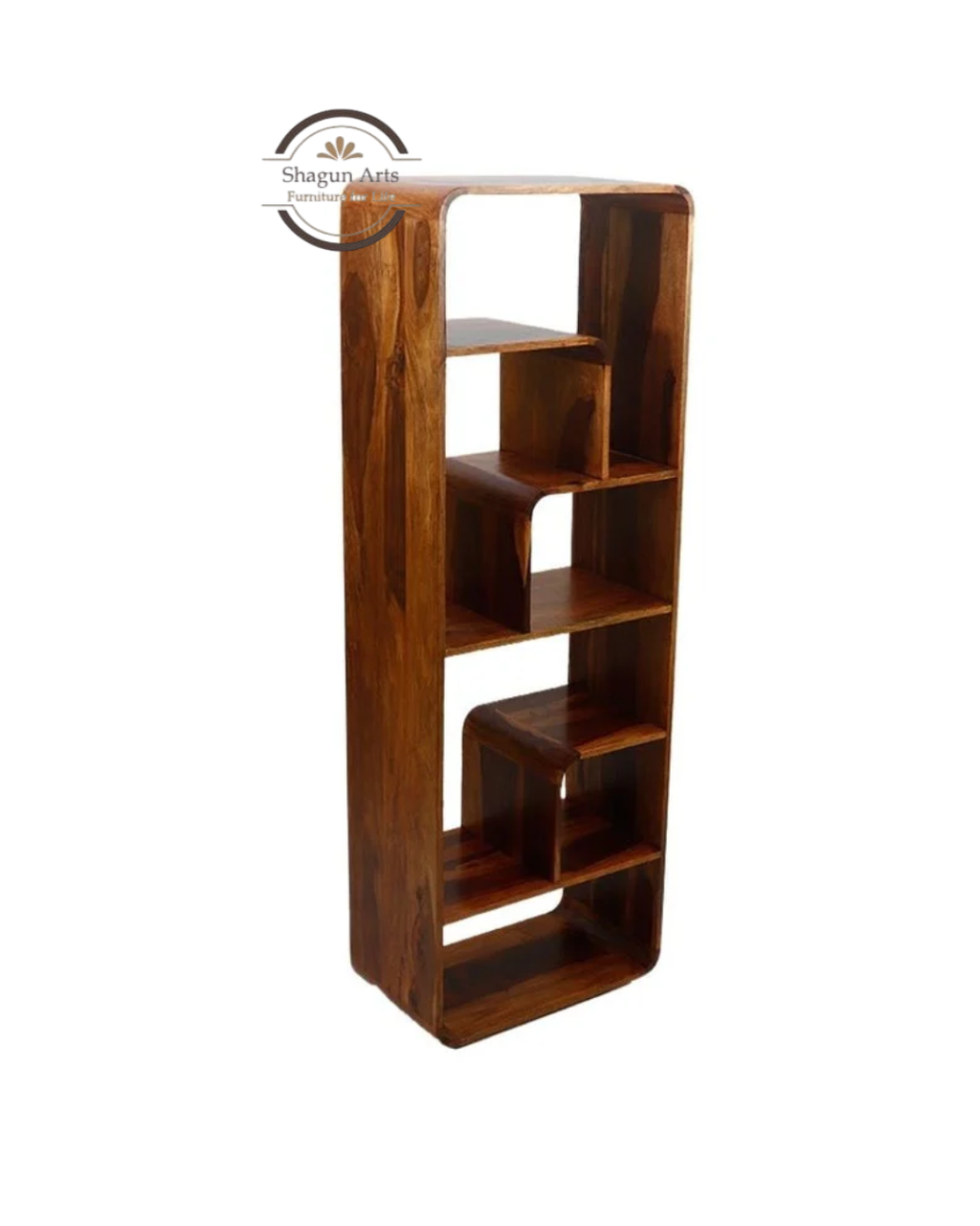 Thalia Solid Sheesham Wood Modern Geometric Display Bookshelf
