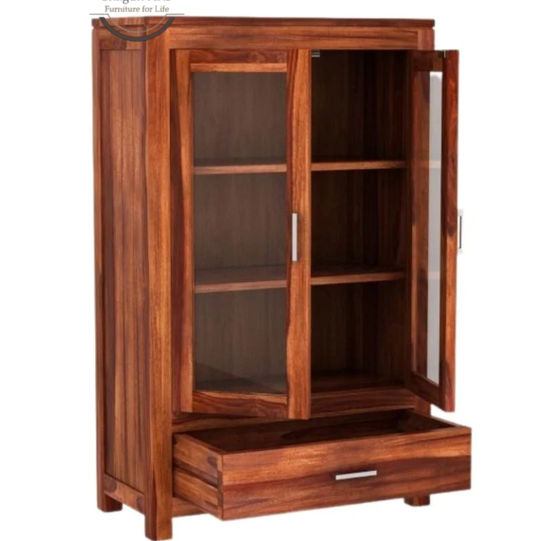 Briar Solid Wood Glass Door Display Cabinet