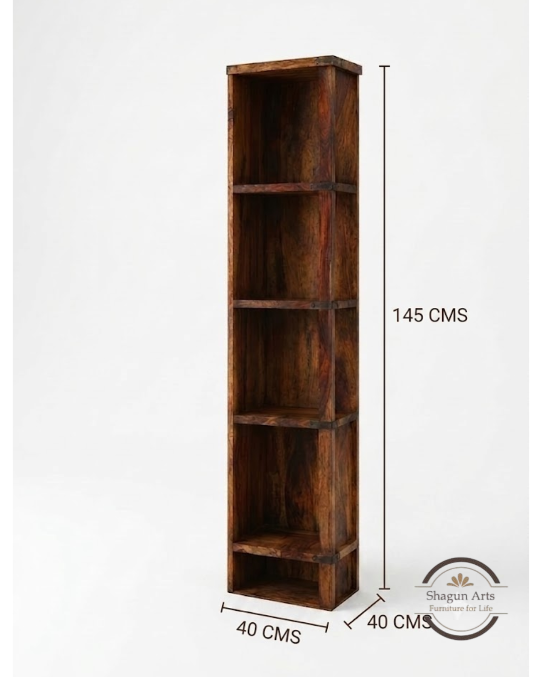 Bahama Solid Sheesham Display Wood 4-Shelf Corner Bookshelf In Honey Oak Finish
