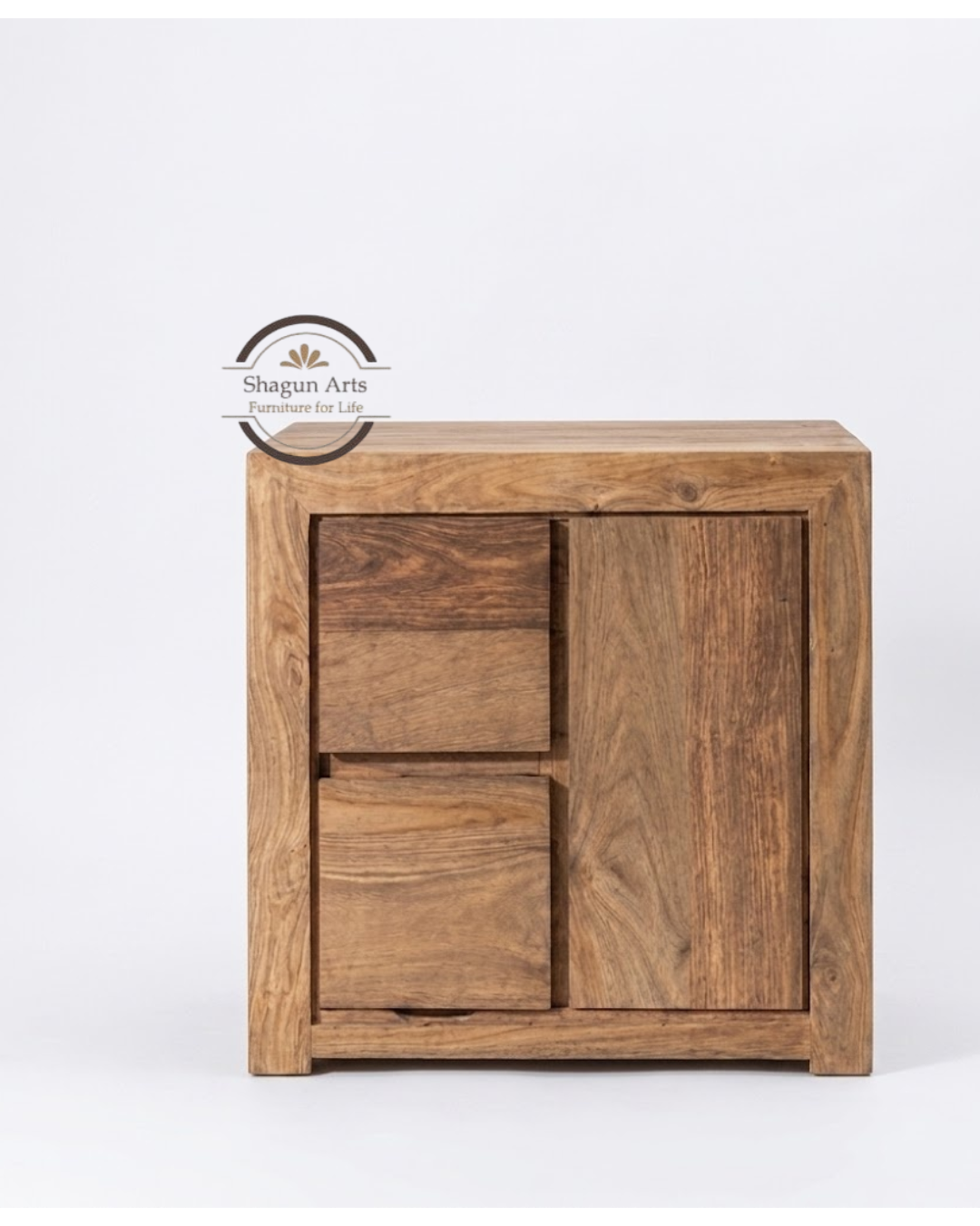 Tapan Solid Sheesham Wood Bedside Table with Spacious Drawer and Spacious Cabinet In Natural Brown Finish