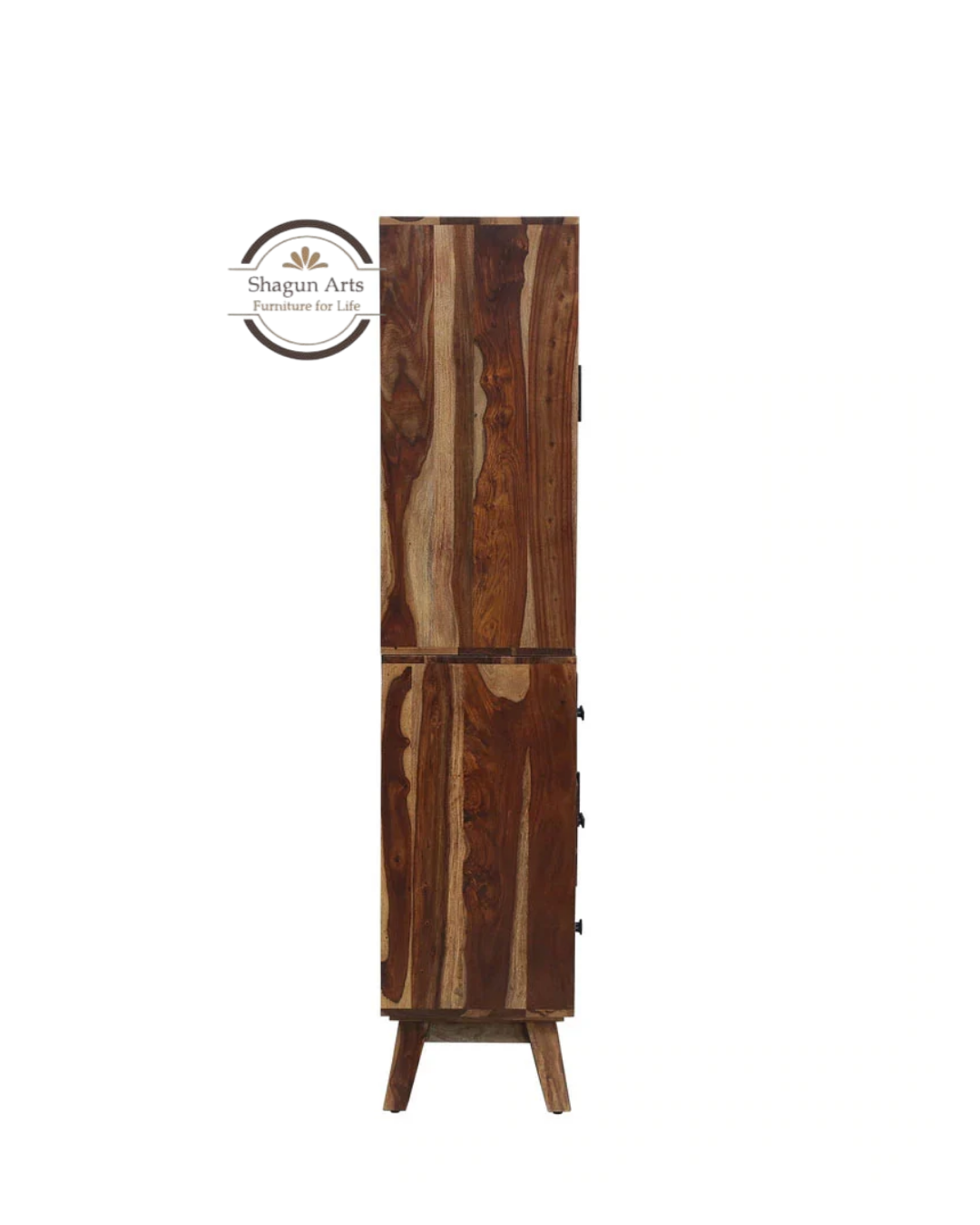Portus Solid Sheesham Wood Multi-Storage Cabinet with Shelves, Drawers & Door In Rustic Teak Finish