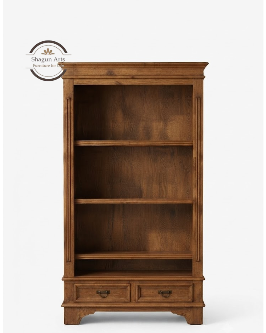 Hagborg Solid Sheesham Wood Book Shelf With 2 Drawers In Natural Brown Finish