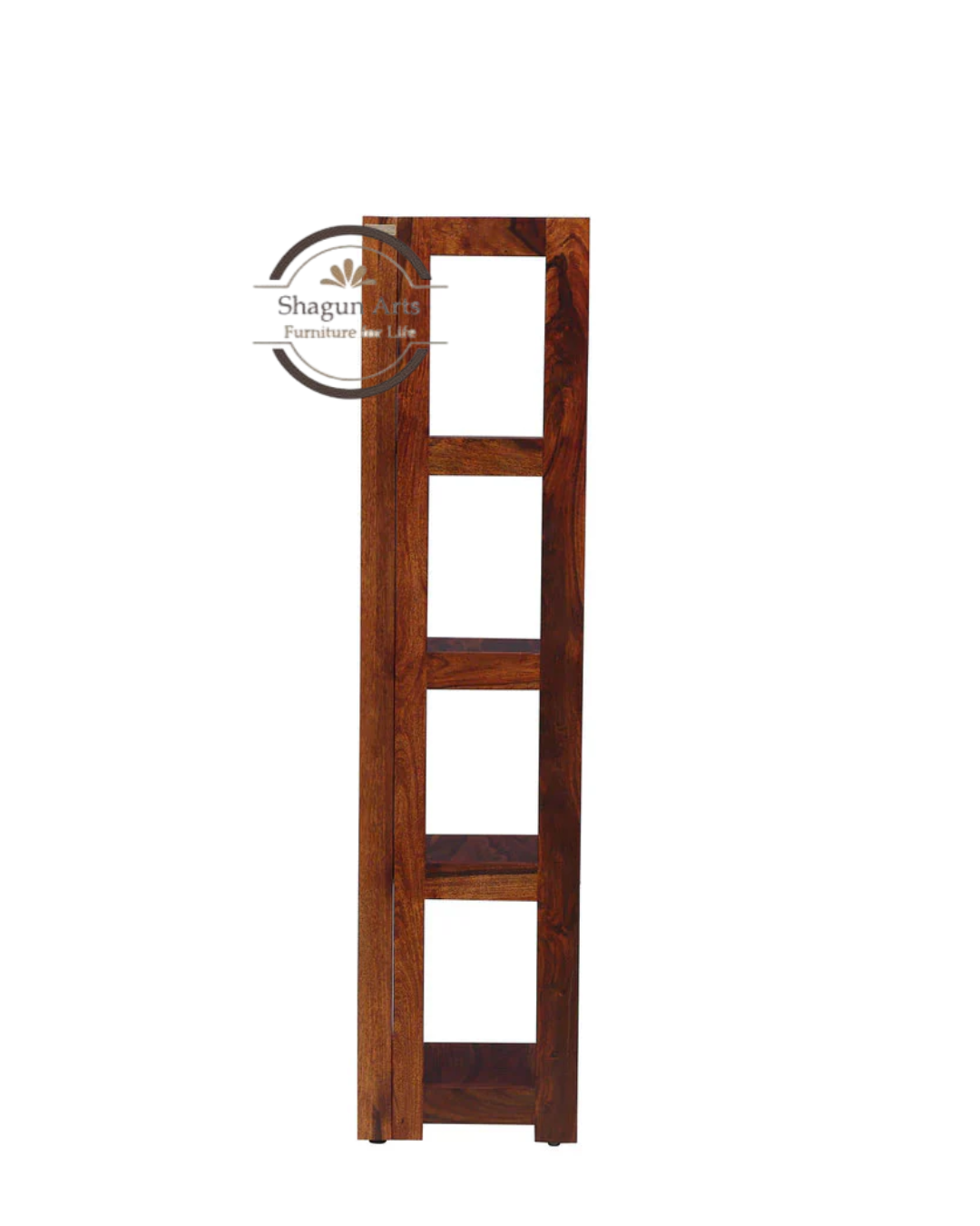 Severino Solid Sheesham Wood Corner Bookshelf in Honey Oak Finish