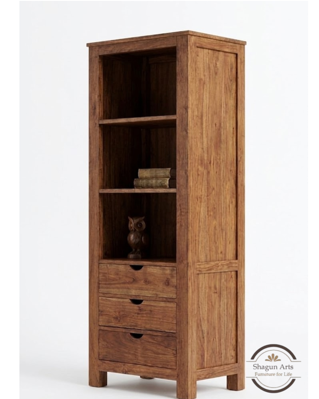Hayao Solid Sheesham Wood Bookshelf with 3 Drawers