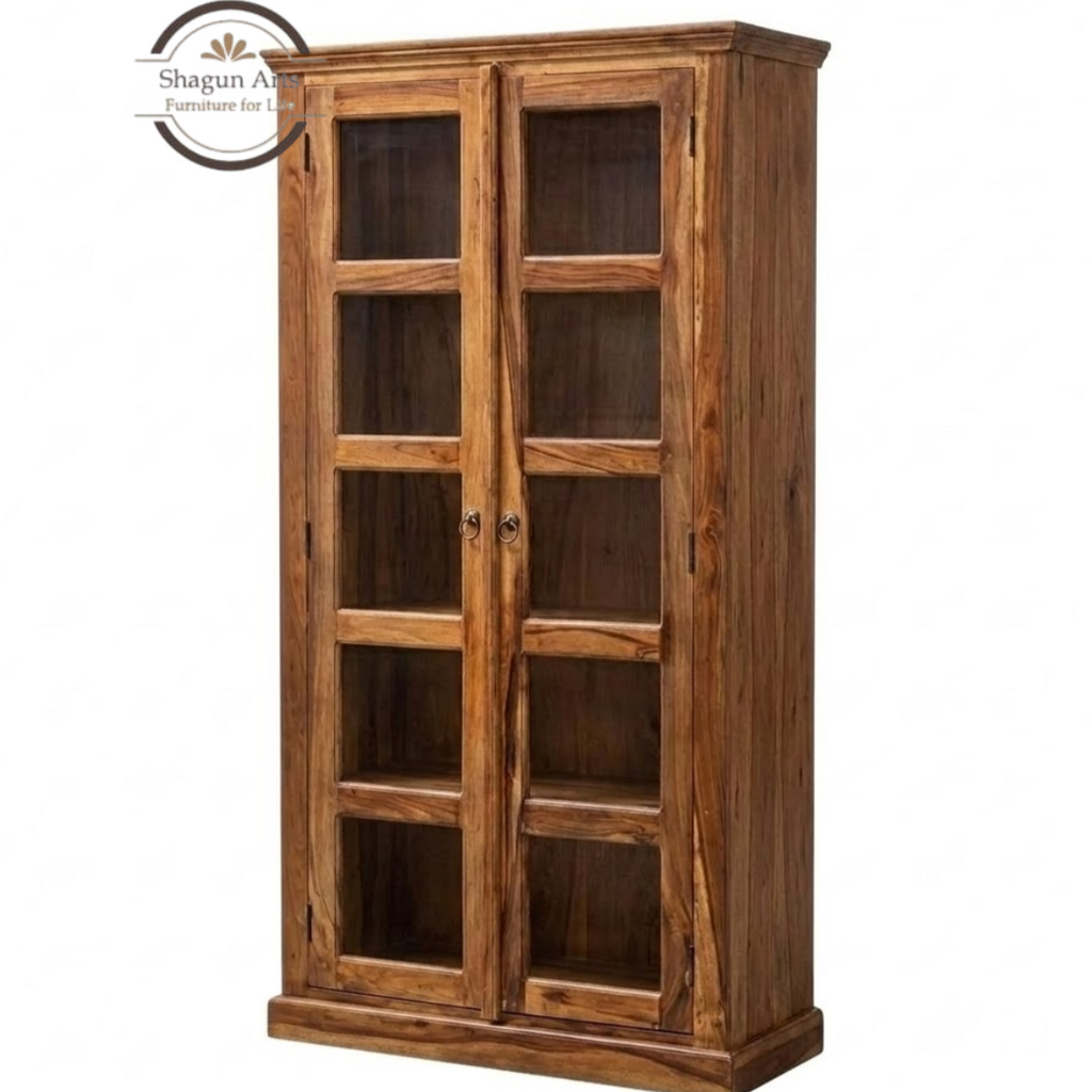Carys Solid Sheesham Wood Glass Door Display Cabinet