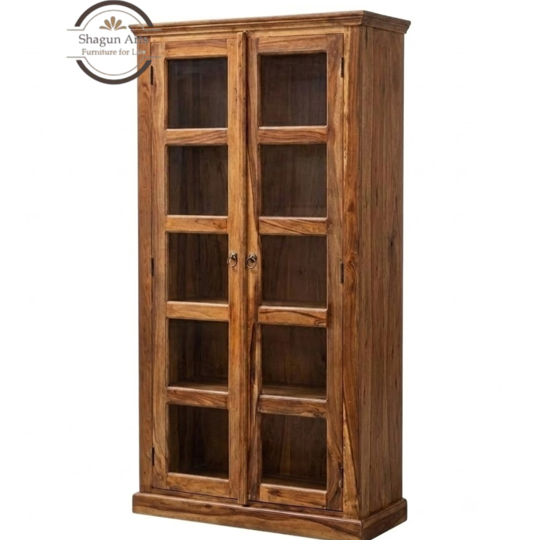 Carys Solid Sheesham Wood Glass Door Display Cabinet