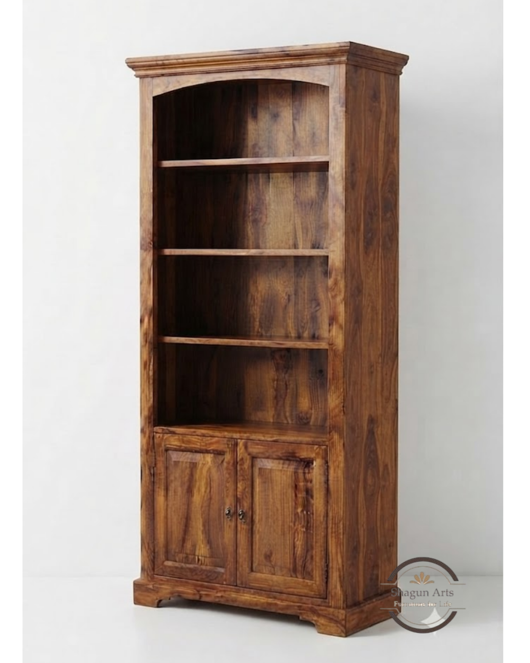 Essex Sheesham Wood Bookshelf with Cabinet Book Shelf