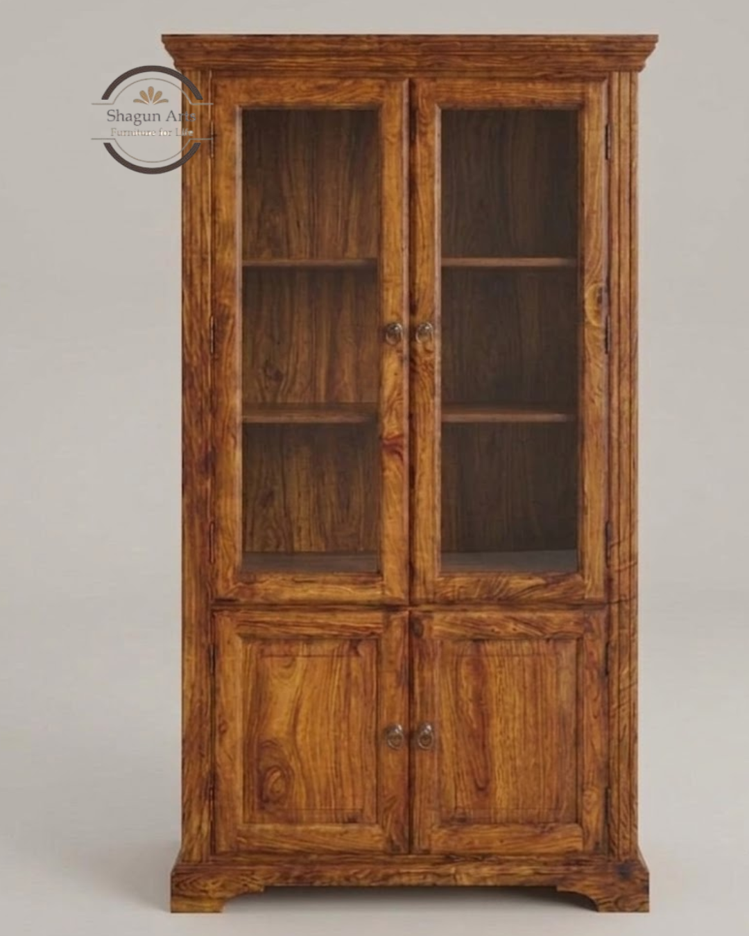 Morse Solid Sheesham Wood 2-Door Book Case in Provincial Teak Finish