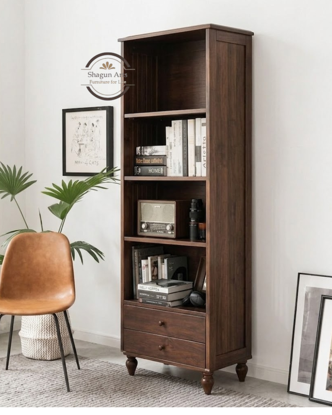 Homer Solid Sheesham Wood 6-Tier Bookshelf In Honey Oak Finish