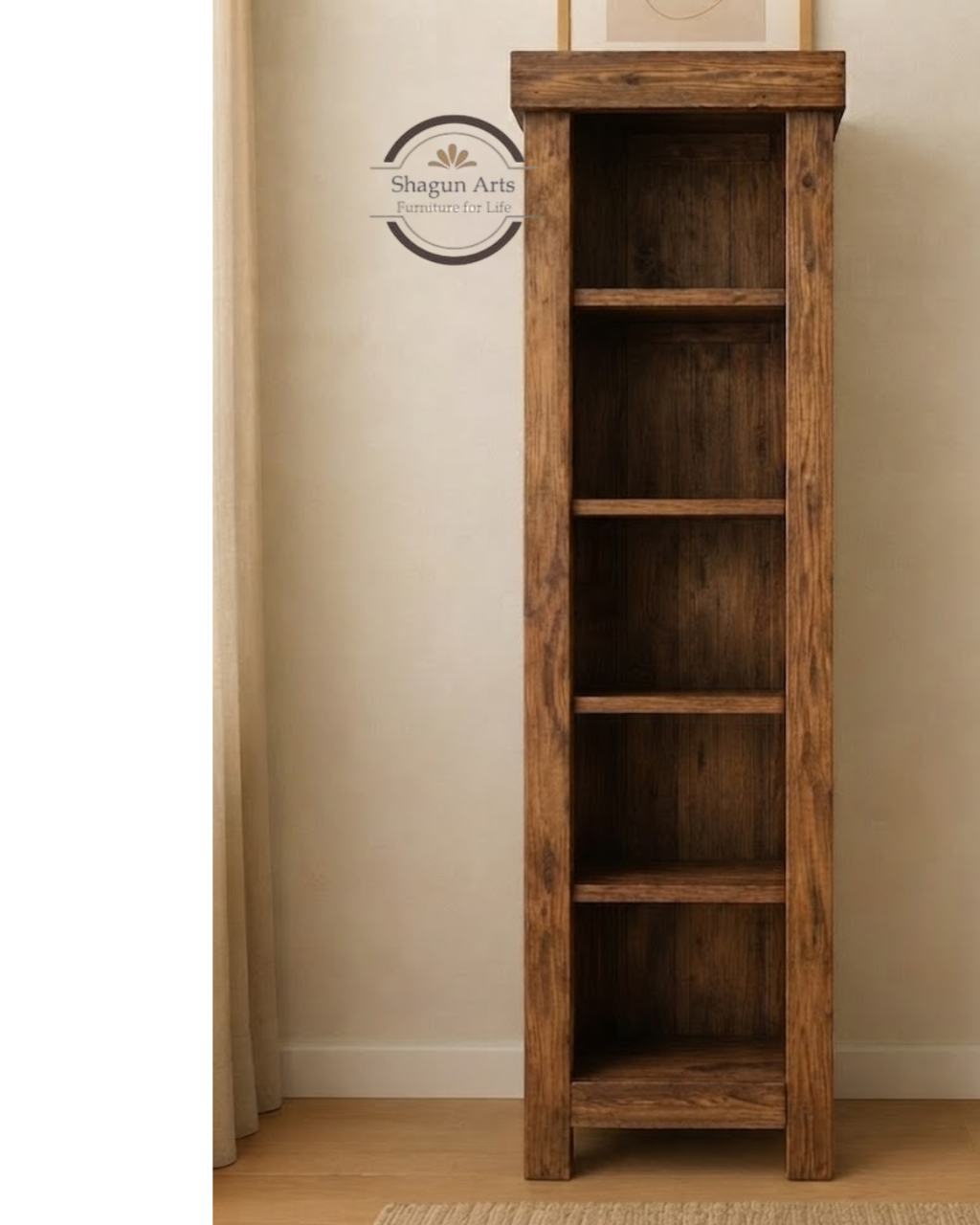 Stanfield Solid Sheesham Wooden 4-Tier Corner Book Shelf In Natural Brown Finish