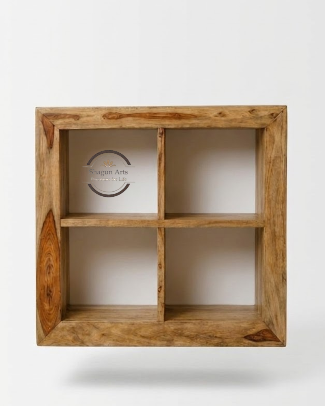 Enkel Solid Sheesham Wood 4-Compartment Bookshelf In Natural Brown Finish