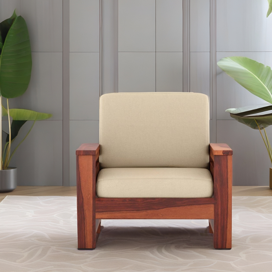 Xander Solid Sheesham Wood Single Seater Sofa