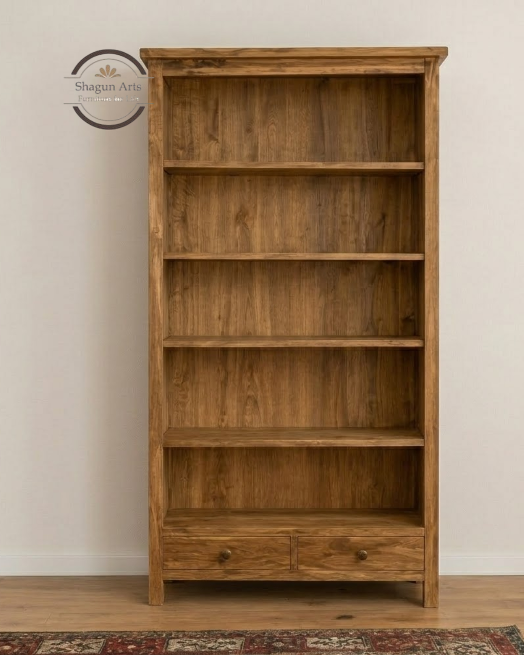 Avalon Solid Sheesham Wood Bookshelf In Natural Brown Finish