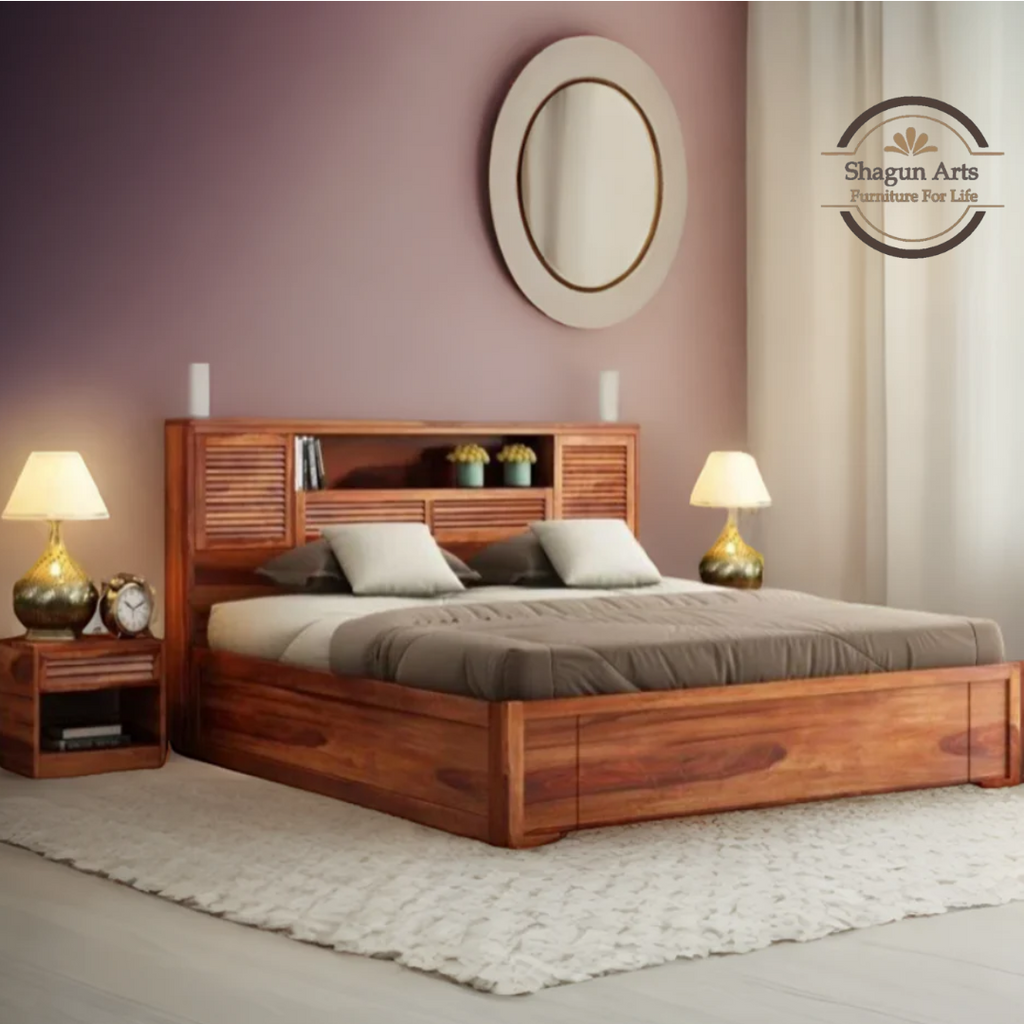 Maddox Solid Sheesham Wood King Size Bed in Walnut Finish