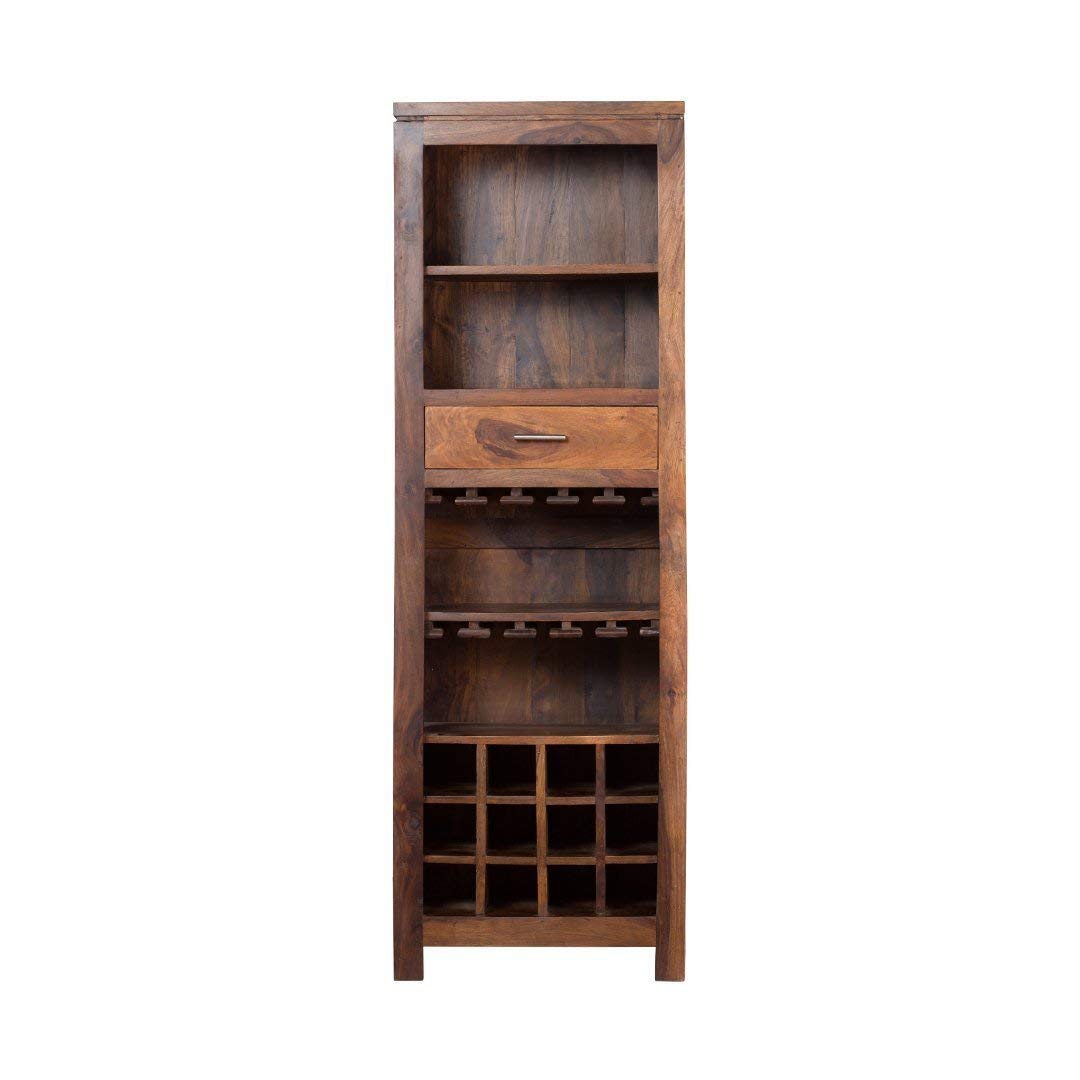 beleaguer  Sheesham Wood Bar Cabinet with Wine Glass Storage for Home (Natural Teak)