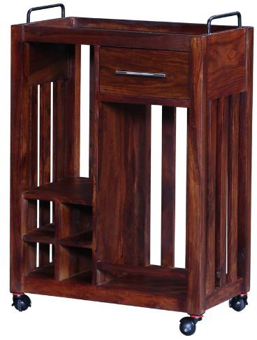 Ester Bar Pure Sheesham Wood Bar Trolley in Honey Look Finishing