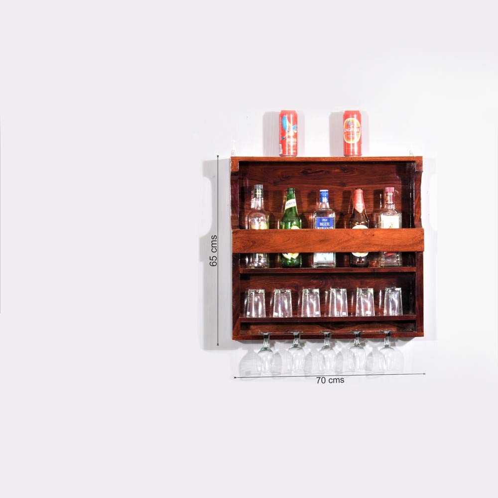 Wooden Wall HangingEster Bar  Design Bar | Bar Cabinets for Home | Mini Bar for Home | Solid Wood Make Wine Storage Cabinet with Glass Hanging Space-Mahogany Finish