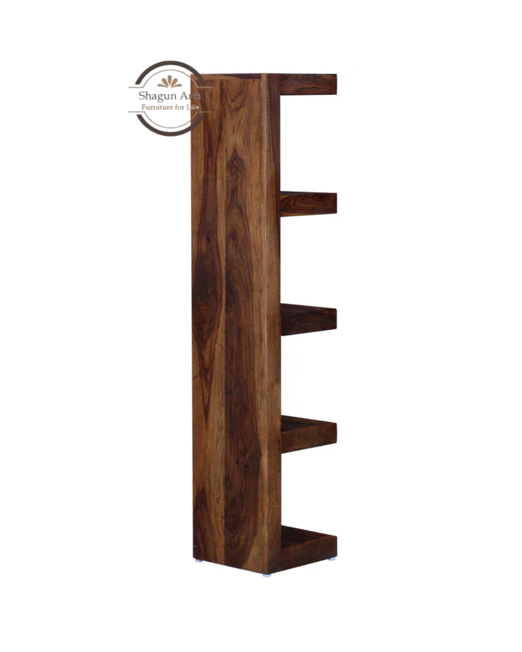 Anderson Solid Sheesham Wood 4-Tier Corner Bookshelf in Provincial Teak Finish