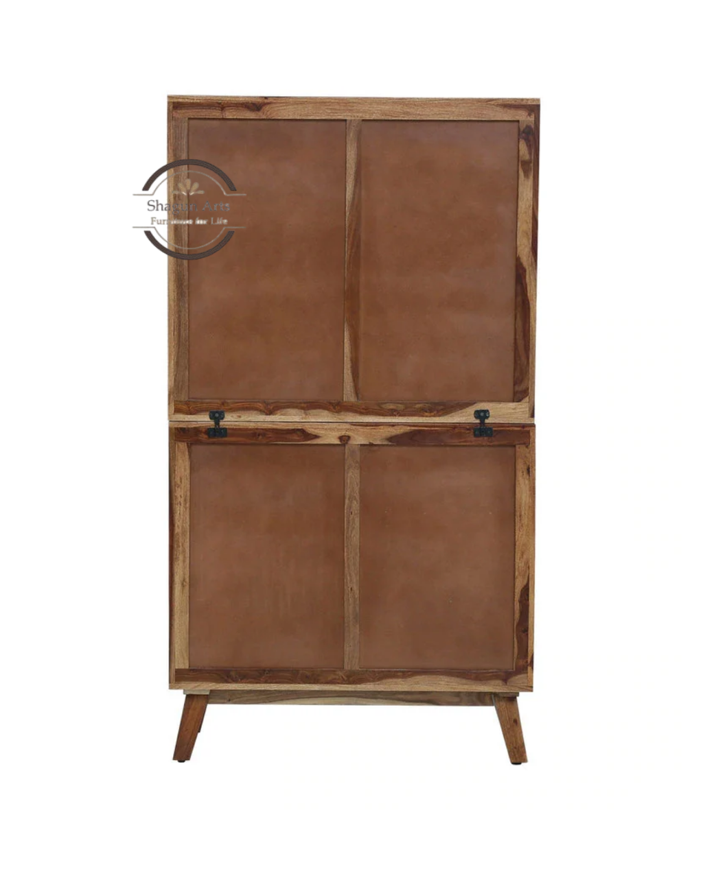 Portus Solid Sheesham Wood Multi-Storage Cabinet with Shelves, Drawers & Door In Rustic Teak Finish