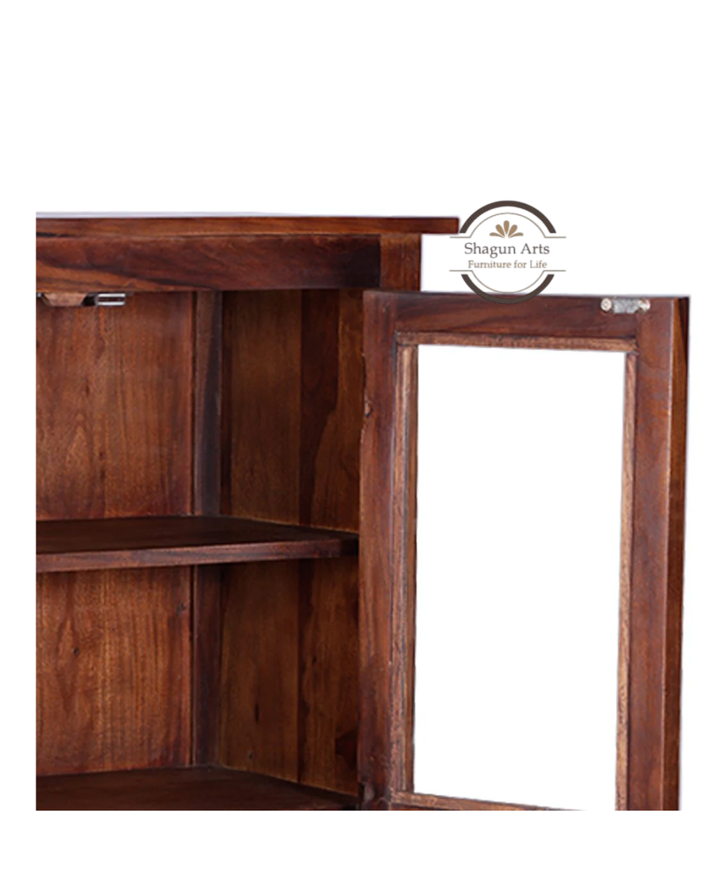 Pietro Tiffany Display Shelf Sheesham Wood 2-Door Display Cabinet in Honey Oak Finish