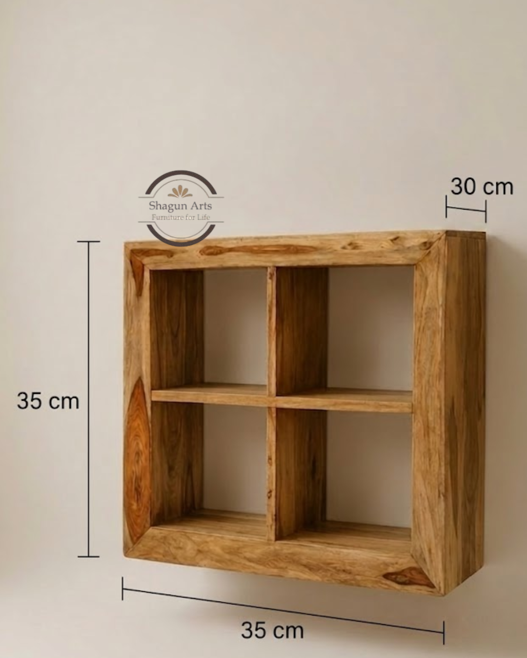 Enkel Solid Sheesham Wood 4-Compartment Bookshelf In Natural Brown Finish