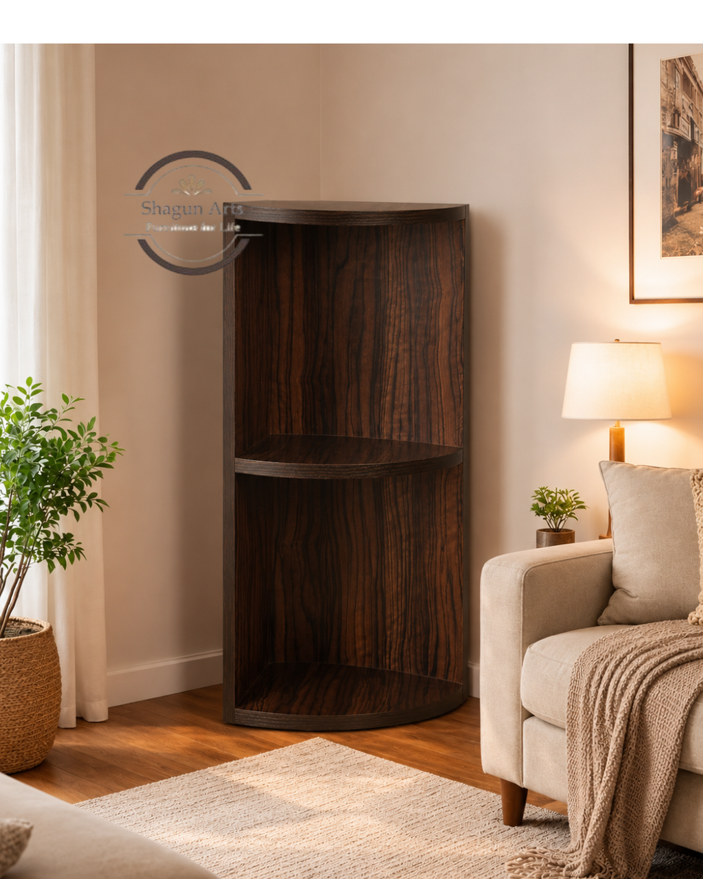 Hamlin Solid Sheesham Wood Corner Wall Shelf