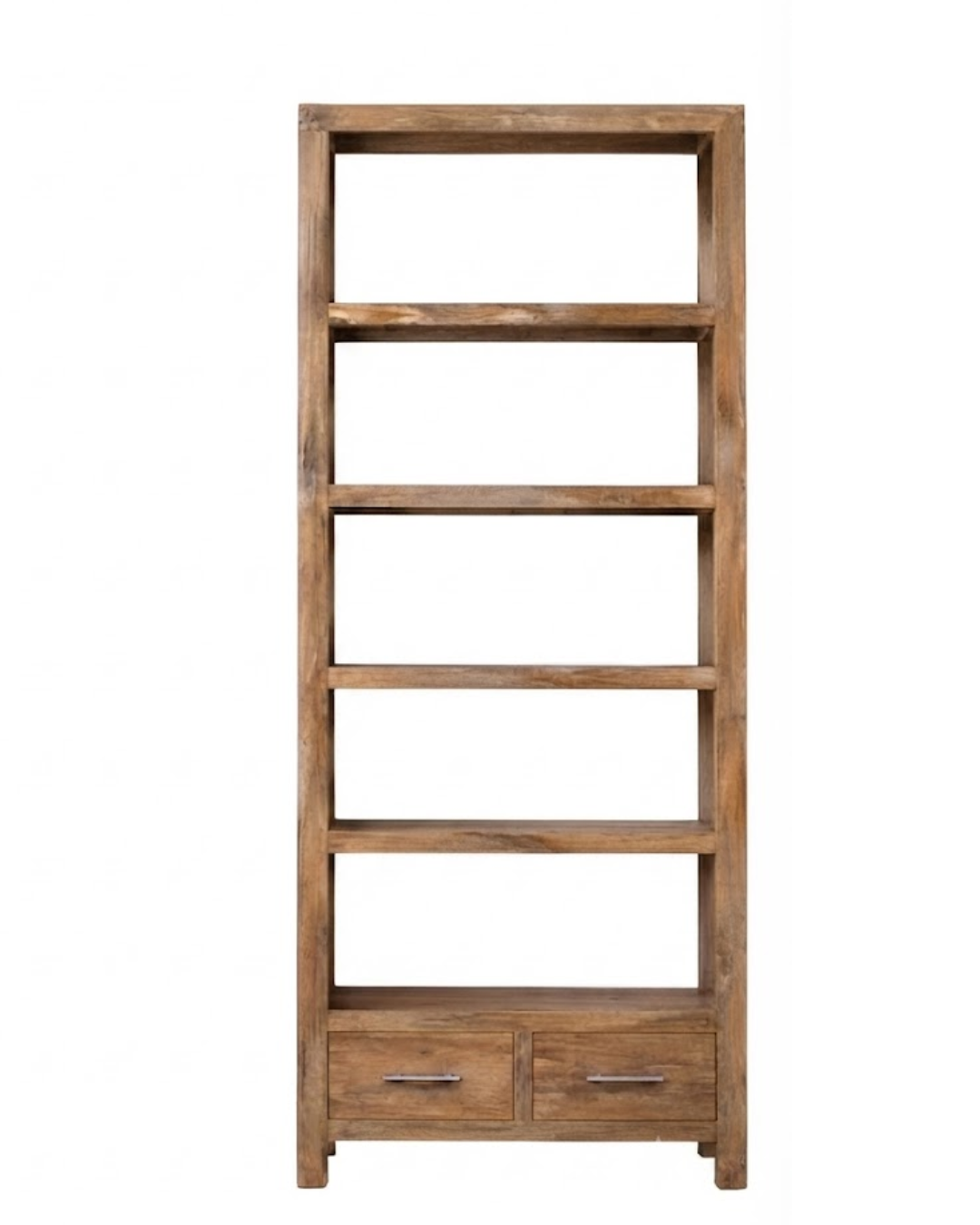 Eldrige Solid Wood 4-Tier Bookshelf with 2 Bottom Drawers In Natural Brown Finish