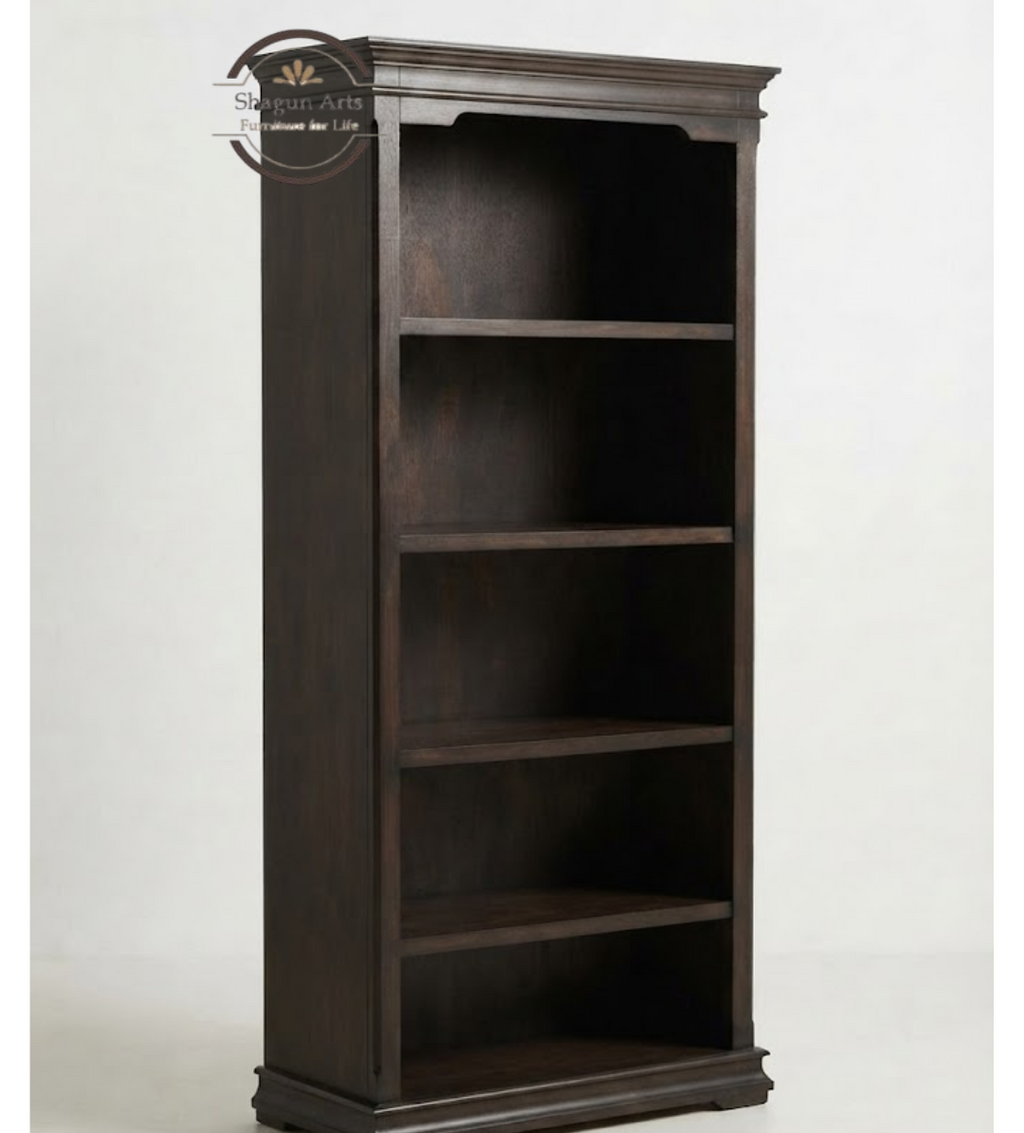 Coleman Solid Sheesham Wood Bookshelf with 4 Open Shelves and 2 Bottom Drawers In Honey Oak Finish